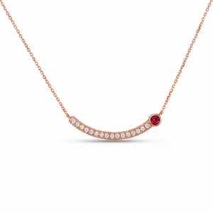 Ruby and Canadian Diamond Curve Smile Necklace in Rose Gold