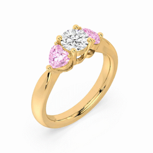 GIA Diamond and Pink Sapphire Engagement Ring in 14K Yellow Gold