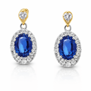 De Beers Forevermark Diamond and Ceylon Origin Blue Sapphire Halo Drop Earrings in 14K Gold