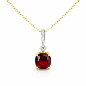 Cushion Shaped Garnet and Canadian Diamond Pendant in Yellow and White Gold