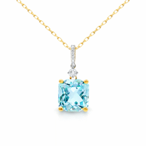 Aquamarine 3.04 Carat and Canadian Diamond Pendant in Yellow and White Gold