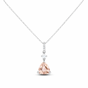 Trilliant Cut Morganite and Canadian Diamond Pendant in White Gold