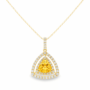 Yellow Sapphire and Canadian Diamond Double Halo Pendant in Yellow Gold