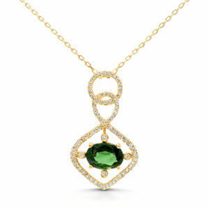 Madagascar Origin Non Heated Green Sapphire and Canadian Diamond Art Deco Pendant in Yellow Gold