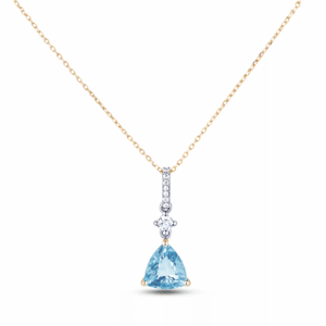 Trilliant Cut Blue Topaz and Canadian Diamond Pendant in White and Yellow Gold