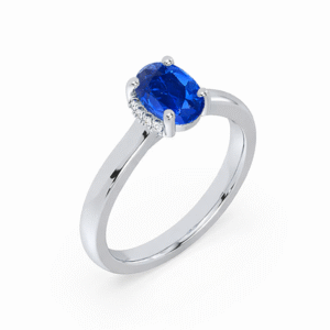 Blue Sapphire Ring with Hidden Diamond Detail in Platinum