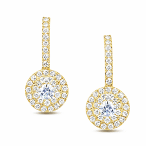 Canadian Diamond 0.64 Carat TW Double Halo Drop Earrings in Yellow Gold