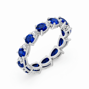 Canadian Diamond and Blue Sapphire Round Brilliant Cut Eternity Ring in White Gold