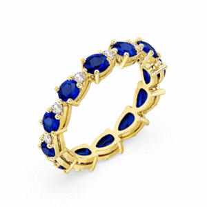 Canadian Diamond and Blue Sapphire Round Brilliant Cut Eternity Ring in Yellow Gold