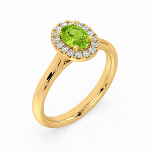 Peridot & Canadian Diamond Halo Ring in Yellow Gold