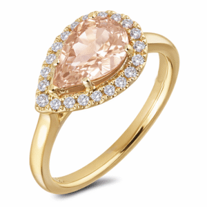 Morganite and Canadian Diamond East West Halo Ring in Yellow Gold