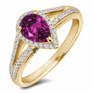 Ceylon Origin Non Heated Pink Sapphire and Canadian Diamond Halo Ring in Yellow Gold