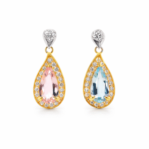 De Beers Forevermark Diamond with Morganite and Aquamarine Halo Drop Earrings in 14K Gold