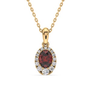 Rhodolite Garnet and Canadian Diamond Halo Pendant in Yellow Gold