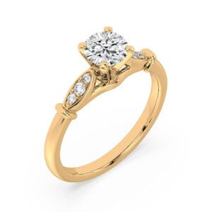 Canadian Diamond Engagement Ring with Petal Accents in Yellow Gold
