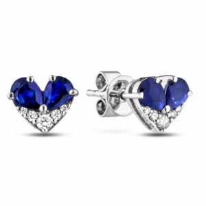 De Beers Forevermark Diamond and Blue Sapphire Heart Shaped Stud Earrings in 14K White Gold