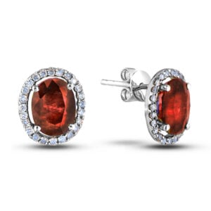 Garnet and Canadian Diamond Halo Earrings in White Gold
