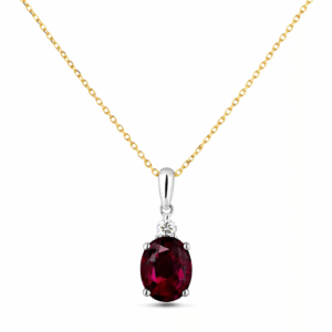 Oval Shaped Ruby and Canadian Diamond Pendant In Yellow and White Gold