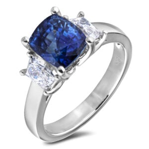 Ceylon Blue Sapphire & De Beers Forevermark Diamond Trilogy Ring in 18K White Gold