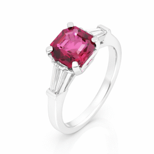 Madagascar Origin Rhodolite Garnet and Diamond Trilogy Ring in 18K White Gold